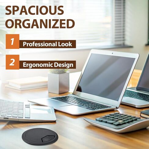 6 Pcs Desk Cord Hole Cover - 2 Inch Black ABS Plastic Desk Grommet - Cable Cord Organizer for Office and Home - Desk Hole Cover for Neat and Tidy Workspace in Saudi Arabia