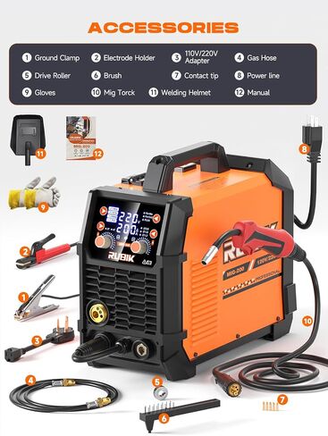 RUBIK MIG Welder, 140A Welding Machine, 110V MIG/LIFT TIG/STICK 3 in 1 Welder Machine, Flux Core Welder, Portable Gasless MIG Welding Machine, Digital Display IGBT Inverter Welder with Welding Wire in Saudi Arabia