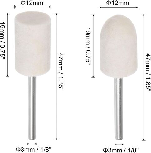 uxcell 24Pcs Wool Felt Mandrel Mounted Polishing Bits 12mm Dia 1/8" Shank 2 Shaped Grinding Buffing Wheel for Watch Jewelry Rotary Tool in Saudi Arabia