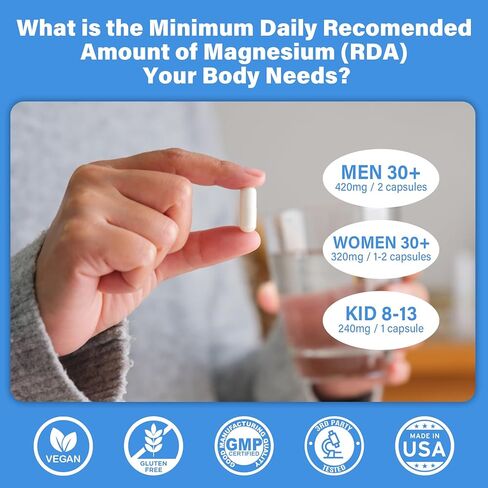 مكملات المغنيسيوم 8 أشكال، 500 مجم مركب مغنيسيوم كامل، جليسينات المغنيسيوم، مالات، سيترات وD3، B6، مغنيسيوم عالي الامتصاص للهدوء والنوم والمزاج والعضلات الصحية، عبوتان in Kuwait