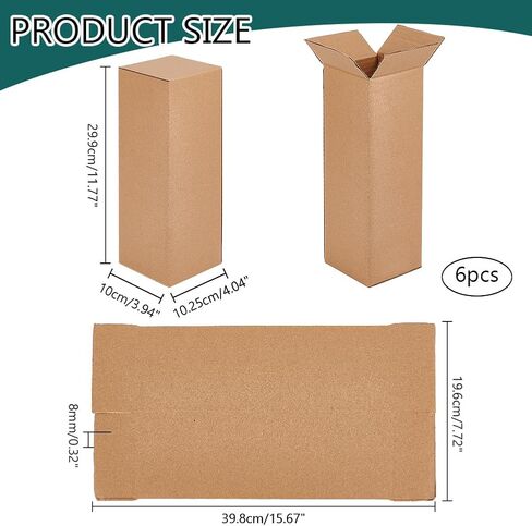 PH PandaHall Packaging Tall Corrugated Shipping Boxes 4"L x 4"W x 11.7"H(Pack of 6) - Gift Packaging Boxes Rectangle Cardboard Jewelry Boxes for Home or Business, Strong Wholesale Bulk Boxes, Tan in Saudi Arabia