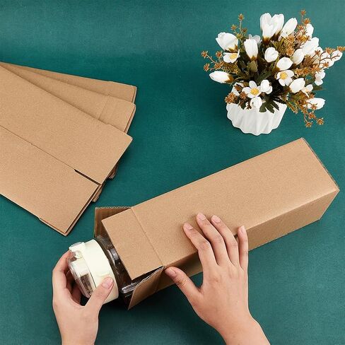 PH PandaHall Packaging Tall Corrugated Shipping Boxes 4"L x 4"W x 11.7"H(Pack of 6) - Gift Packaging Boxes Rectangle Cardboard Jewelry Boxes for Home or Business, Strong Wholesale Bulk Boxes, Tan in Saudi Arabia