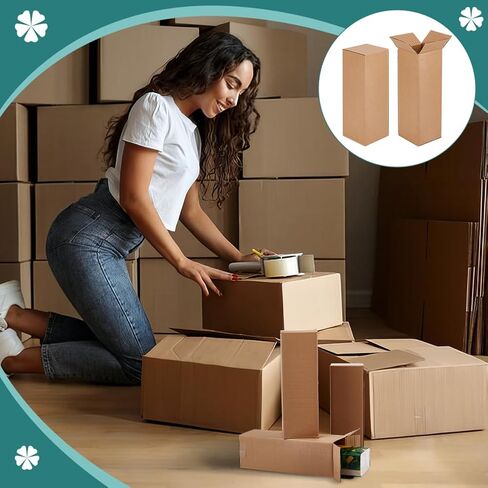 PH PandaHall Packaging Tall Corrugated Shipping Boxes 4"L x 4"W x 11.7"H(Pack of 6) - Gift Packaging Boxes Rectangle Cardboard Jewelry Boxes for Home or Business, Strong Wholesale Bulk Boxes, Tan in Saudi Arabia