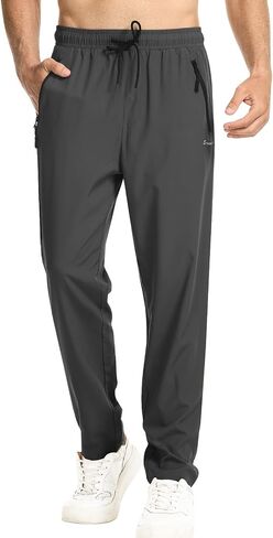 Surenow Men's Athletic Running Sweatpants Lightweight Stretch Jogger Track Pants Tapered Workout Gym Pants with Zipper Pocket in Saudi Arabia