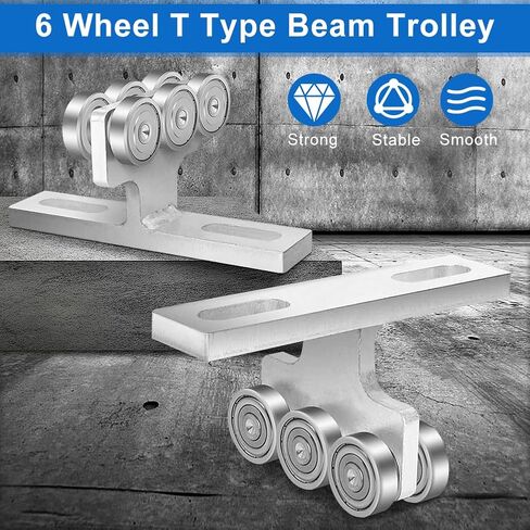 Hoist Trolley, 4Pcs Electric Hoist Installation Roller Trolley Assembly 6 Wheel T Type Beam Trolley Hardware for Taller Strut Channel in Saudi Arabia