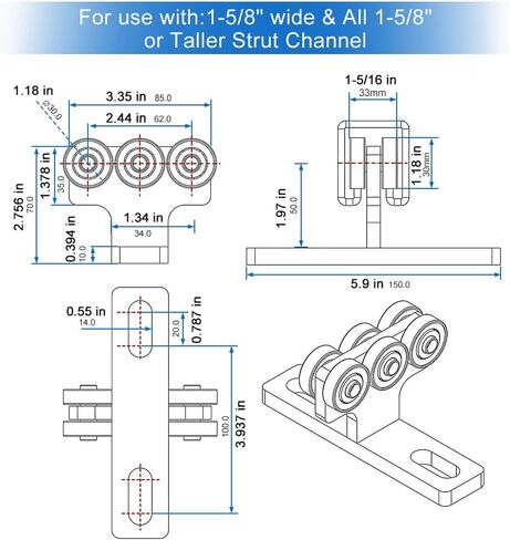 Hoist Trolley, 4Pcs Electric Hoist Installation Roller Trolley Assembly 6 Wheel T Type Beam Trolley Hardware for Taller Strut Channel in Saudi Arabia