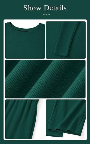 PRETTYGARDEN Womens Fall Fashion 2024 Two Piece Outfits Ribbed Long Sleeve Off Shoulder Tops and Wide Leg Pants with Pockets in Saudi Arabia