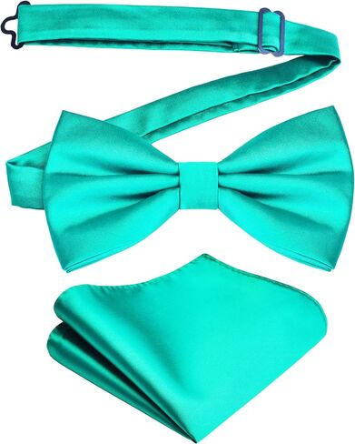Branduce Mens Solid Color Double Fold Pre-tied Bow Tie and Pocket Square Set in Kuwait
