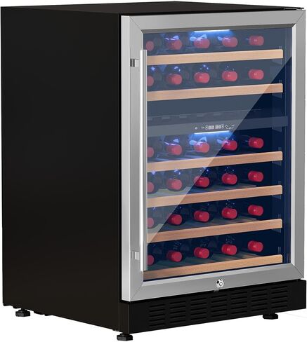 YITAHOME Wine and Beverage Refrigerator, 24 Inch Dual Zone Wine Fridge, Under Counter Wine Cooler Fridge Built-In or Self-standing, Holds 17 Bottles and 57 Cans (Double Glass Door), Black in Saudi Arabia