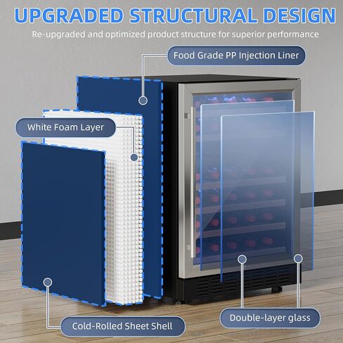 YITAHOME Wine and Beverage Refrigerator, 24 Inch Dual Zone Wine Fridge, Under Counter Wine Cooler Fridge Built-In or Self-standing, Holds 17 Bottles and 57 Cans (Double Glass Door), Black in Saudi Arabia