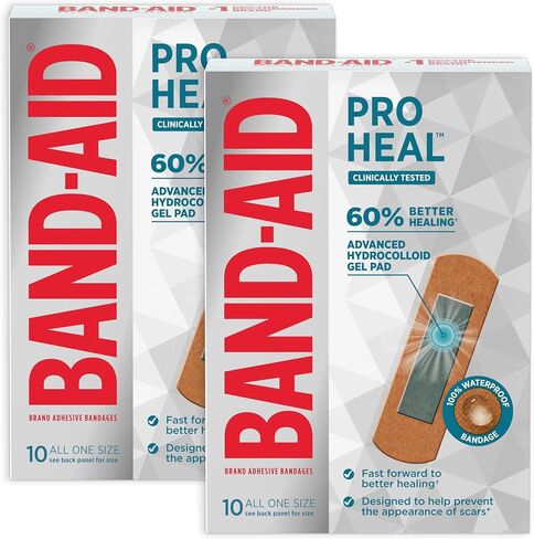 Band-Aid Brand Pro Heal Adhesive Bandages with Hydrocolloid Gel Pad, Clinically Tested, Better Healing of Minor Wounds, Waterproof Bandages, Sterile First Aid Bandages, One Size, Twin Pack, 2 x 10 ct. in Saudi Arabia