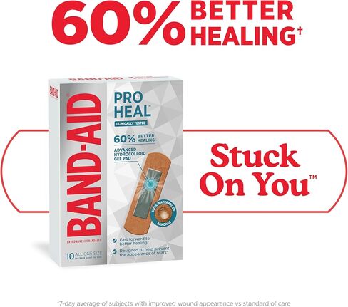 Band-Aid Brand Pro Heal Adhesive Bandages with Hydrocolloid Gel Pad, Clinically Tested, Better Healing of Minor Wounds, Waterproof Bandages, Sterile First Aid Bandages, One Size, Twin Pack, 2 x 10 ct. in Saudi Arabia