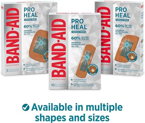 Band-Aid Brand Pro Heal Adhesive Bandages with Hydrocolloid Gel Pad, Clinically Tested, Better Healing of Minor Wounds, Waterproof Bandages, Sterile First Aid Bandages, One Size, Twin Pack, 2 x 10 ct. in Saudi Arabia