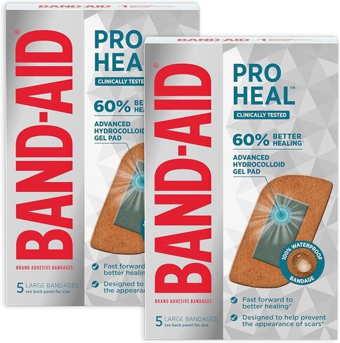 Band-Aid Brand Pro Heal Adhesive Bandages with Hydrocolloid Gel Pad, Clinically Tested, Better Healing of Minor Wounds, Waterproof Bandages, Sterile First Aid Bandages, One Size, Twin Pack, 2 x 10 ct. in Saudi Arabia