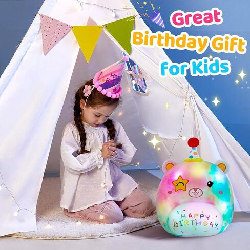 Athoinsu 16" Happy Birthday Bear Plush Pillow Cute Rainbow Stuffed Animal Soft Kawaii Birthday Plushie Star Wink Funny Pillows Home Room Decoration Gifts for Toddlers Kids Girls in Saudi Arabia