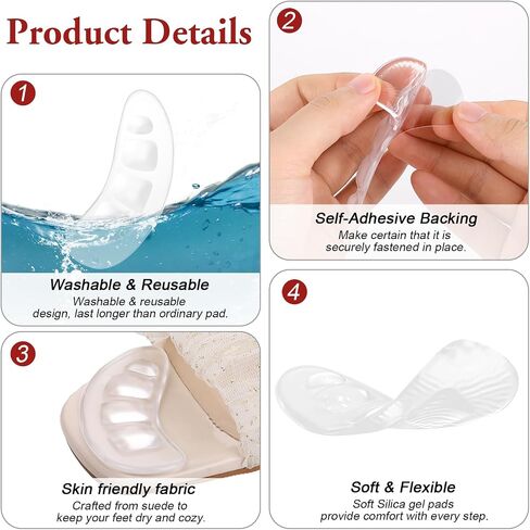 Women's Metatarsal Pads, 3 Pairs Ball of Foot Cushions for Heels Forefoot Pads High Heel Comfort Pads Non-Slip Silicone Shoe Pads Clear High Heel Cushion Inserts for Women Girls High Heels Shoes in Saudi Arabia