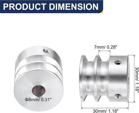 uxcell V-Type Pulley 8mm Bore 30mm Outer Dia Double Groove Aluminum Alloy for Motor Shaft Drilling Machine 6mm(1/4") PU Shape Belt in Saudi Arabia