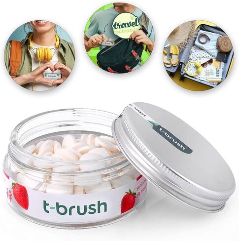 T-brush Whitening Travel Toothpaste Tablets Natural Ingredients, SLS Free, Gluten Free, Cruelty Free, Eco Friendly Packaging, Vegan - Orange Flavoured- Fluoride Free- 90 Tablets in Saudi Arabia