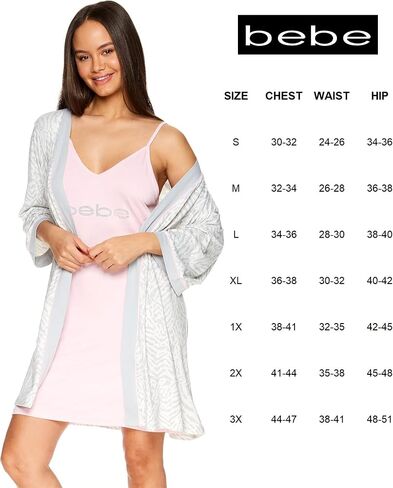 bebe Womens Nightgowns Lace Trim Chemise Lounge & Belted Wrap Pajama Robe Sleepwear Set in Saudi Arabia