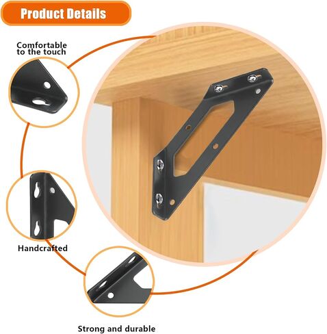 10 Pack Black Bigwaves L Bracket Medium-Sized, Stainless Steel Metal Corner Brackets for Wood, Three Sided Fixation 90 Degree Right Angle Bracket for Cabinets, Tables, and Bed Foot in Saudi Arabia