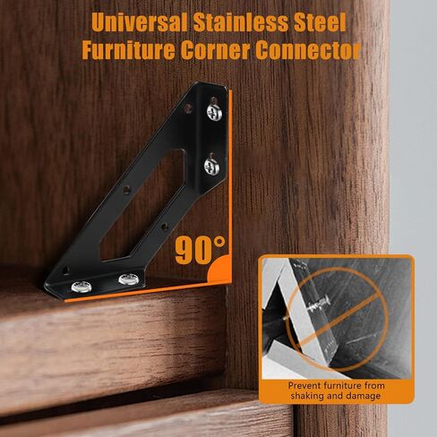 10 Pack Black Bigwaves L Bracket Medium-Sized, Stainless Steel Metal Corner Brackets for Wood, Three Sided Fixation 90 Degree Right Angle Bracket for Cabinets, Tables, and Bed Foot in Saudi Arabia