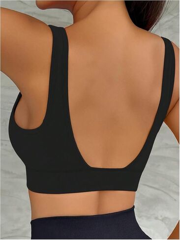 OYOANGLE Women's Deep V Neck Sports Bra Seamless High Support Workout Bras Low Back Fitness Yoga Bra in Saudi Arabia