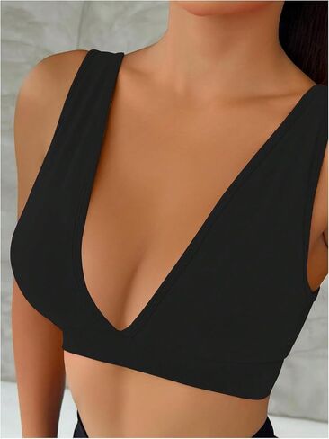 OYOANGLE Women's Deep V Neck Sports Bra Seamless High Support Workout Bras Low Back Fitness Yoga Bra in Saudi Arabia