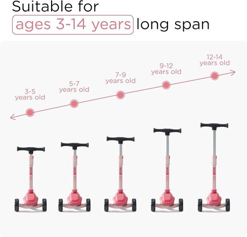 Kids Scooter, 3 LED Lighted Wheels, Any Height Adjustable Handlebar & Lean-to-Steer, Anti-Slip Deck, Easy-Fold Mechanism, Three-Wheel Scooter for Kids Ages 3-14（Pink） in Saudi Arabia