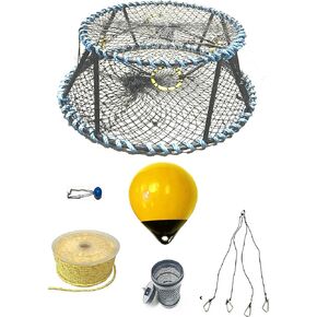 KUFA Sports Vinyl Coated Heavy Duty Tower Style Prawn Trap with 400' Rope, Yellow Float, Vented Bait Jar & Harness Combo (CT130+PAP386+HA5)