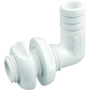 Attwood 3877-3 Polypropylene 90-Degree Thru-Hull Connector, White Finish