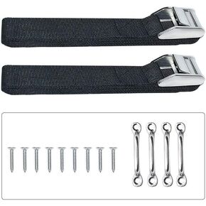 Battery Box Hold-Down Strap Tie Down Strap for Gas Fuel Heavy Duty Battery Box Replament Tie Down Straps Kit Anti-UV Strap with Stainless Steel Cam Buckle, Stainless Steel Deck Loop Mounts, SS Screws
