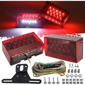 Partsam 6" Rectangular LED Combination Tail Lights Kit Red, 12V LED Submersible Sealed Rectangular Boat Trailer Stop Turn Tail License Plate Brake Running Light Kit w/25ft Wiring Harness 4Pin+Bracket