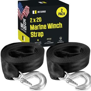 DC Cargo Boat Trailer Winch Strap with Hook (2-Pack) (2" x 20') | 3,000LB Break Strength | Superior Marine Boat Winch Straps for Securely Fastening Boats, Jet Skis| Winch & Bolts NOT Included