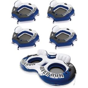 Intex River Run Connect Inflatable Water Raft (4 Pack) + 2 Person Cooler Tube