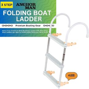 Anchor-Man Folding Boat Ladder for Boat (4 Step) - Heavy Duty Aluminium Boat Boarding Ladders with Wide Steps - Boat Ladders are Ideal for Fishing Boat, Pontoons, Yacht, Dock etc