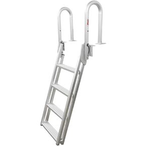 Extreme Max 3005.4227 Heavy-Duty Aluminum Slanted Flip-Up Dock Ladder with Comfort Use Round Tube Frame - 4-Step, 300 lbs. Weight Capacity