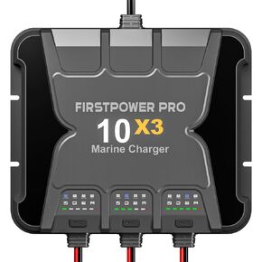 3 Bank Marine Battery Charger 10X3, 30A (10A/Bank) - 12V Waterproof Onboard Boat Charger, Battery Maintainer & Desulfator for SLA/AGM, Lithium (LiFePO4), Calcium & Deep-Cycle Batteries, Charged 24/7
