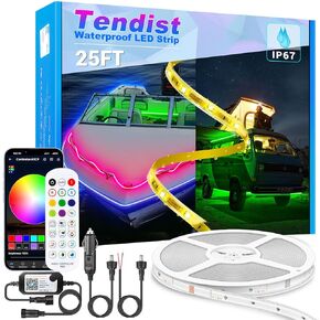 TENDIST LED شريط أضواء القارب 50 قدمًا، IP67 شريط LED بحري للتحكم في ضوء القارب العائم، 12 فولت RGB مقاوم للماء ضوء داخلي للقارب، إضاءة صيد ليلية لقارب الباس، الكاياك، قارب جون، سطح السفينة