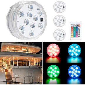 Obcursco Wireless Rechargeable Boat Lights Battery Operated, Submersible RGB Muti-Color Controlled LED Marine Lights, Boat Interior Lights, Deck Lights for Pontoon, Kayak, Bass, Fishing Boat (4 PCS)