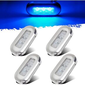 Partsam 4pcs 3" Blue LED Oblong Courtesy Light Marine Boat Deck Transom Stern Light for Yacht Pontoon Fishing Boat Kayak Sailboat, Sealed Boat Cabin Lights, 12V, Clear Lens, Surface Mount