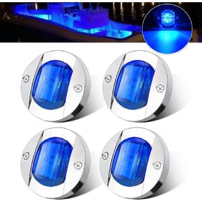 ALFU 4Pcs 12V Blue LED Boat Navigation Lights Deck Courtesy Lights Waterproof Round Marine Boat Stern Lights Night Fishing Lights Yacht Round Transom Anchor Light
