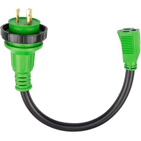 محول قارب الطاقة RVMATE Marine Shore، 30 أمبير ذكر إلى 15 أمبير أنثى 18 بوصة 10AWG/3 سلك، مخزن، أسود/أخضر in Kuwait