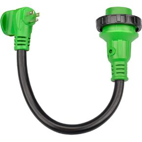 RVMATE Marine Shore Power Boat Adapter 15amp Male to 30amp Female 18 inch 10AWG/3 Cord, STOW, black/green with Indicator Light