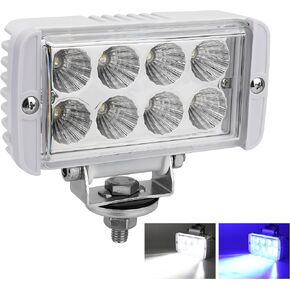 Dual Color Led Boat Lights IP67 Waterproof LED Marine Spreader Light Deck/Dock Marine Lights Boat Deck Flood Beam Led Boat Light Bar for Night Fishing (White Housing, White & Blue)