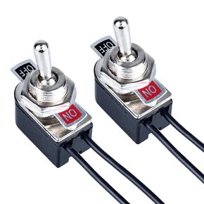 2pcs Heavy Duty Rocker Toggle Switch 30A 12VDC 20A 120VAC SPDT 3 Pins 3 Positions ON-Off-ON Latching with Waterproof Boot Cap with pre-Wired Cables for Auto Car Truck Boat Marine