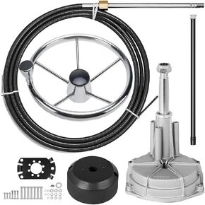 Made Outboard Steering System 14' Boat Steering Cable 14 Feet Marine Steering System 3/4'' Shaft with Stainless Steel 13.5 Inch Wheel for Yachts and Waterborne Vehicles