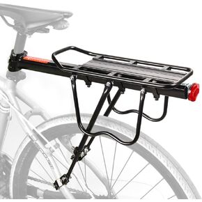 Rear Bike Rack, 110 lbs / 50KGS Bike Cargo Racks Frame Aluminum Alloy Universal Adjustable Cycling Equipment Stand Footstock Bicycle Luggage Carrier with Tools and Reflector for 26"-29" Frames
