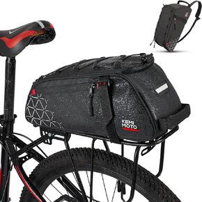KEMIMOTO Rear Bike Rack Bag - 8L PVC Waterproof Pannier for Road and Mountain Bikes - Black Commuter Bag for Grocery Shopping and Cycling