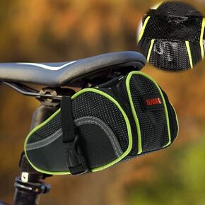 Ryhpez Bike Saddle Bag, Bicycle Bag Back Seat Pouch Mountain Bike Pocket Pack Waterproof Strap-on Seat Bag for Outdoor Night Safety Ride, Convenient with Reflective Stripes - Green