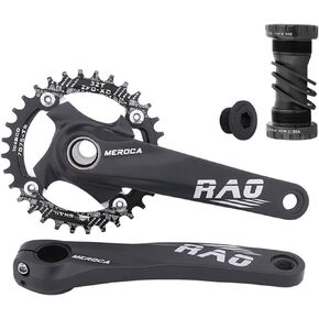 Meteorolite 170mm Mountain Bike Crankset, Hollow Integrated Crankset 32T-52T Black/Red Aluminum Alloy Bike Crankset with 104BCD Round Oval Chainring, Replacement for Bicycle Crank Arm Set